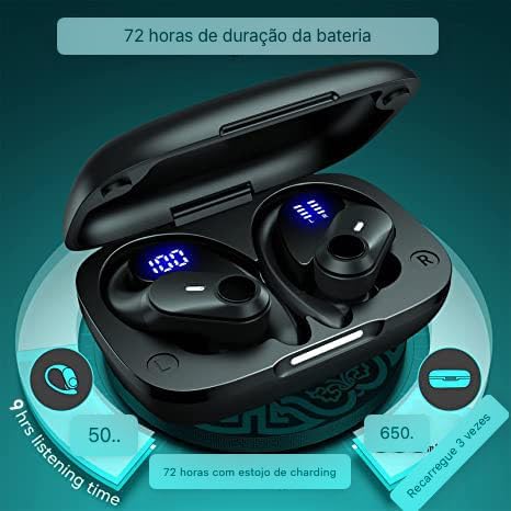 T59 Bluetooth Headphones, Wireless Earbuds with 72hrs Playtime, Charging Case, Digital Display, Sports Ear Buds, Black