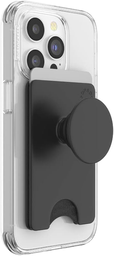 PopSockets Phone Wallet with Expanding Phone Grip, Card Holder, Solid PopWallet - Black