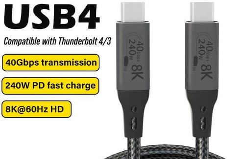 1-Foot USB4 Cable Compatible with Thunderbolt 3, Thunderbolt 4 and USB-C - Supports 8K HD Display, 40gbps Data Transfer, 240W Charging