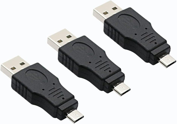 USB 2.0 Adapter A Male to Micro Male, Black (3 Pack) USB A Male to Micro Male Adaptor