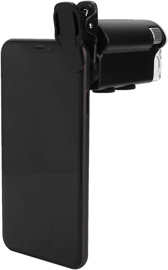 60-100X Clip-on Microscope with LED Light, Portable Magnifier Loupe for Universal Mobile Phones