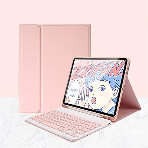 iPad 10th Generation 2022 Keyboard Case, Cute Color Detachable Bluetooth Keyboard Cover with Pencil Holder (Pink)