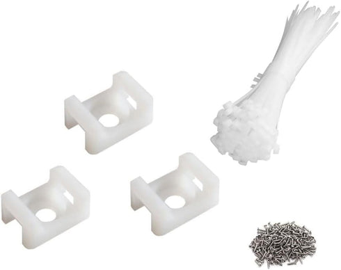 60 Set White Cable Zip Tie Mounts Kit,Wire Cable Clips Organizer Holders Clamps Cable Zip Tie Saddle Type Mounts Base with 8" Cable Ties and Tapping Screw.