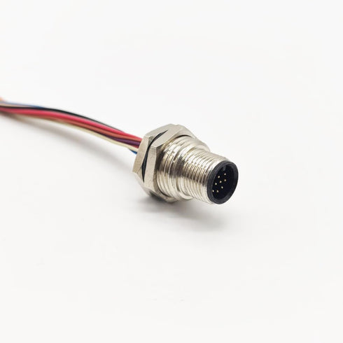M12 12Pin Male Connector Cable - A Coded Straight Front Mount Cable, 1M Waterproof Male Aviation Socket