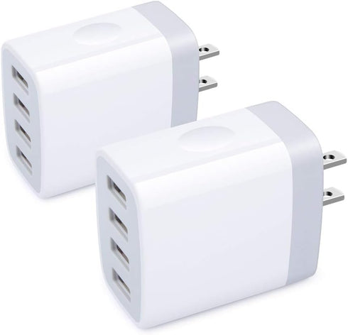 Sicodo USB Wall Charger 4 Ports Cube 2 Pack 4.8Amp Adapter Compatible with iPhone, Samsung Galaxy