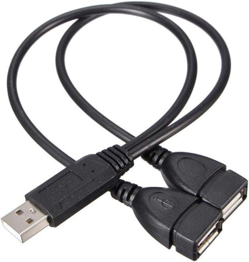 Dual USB Female Jack Y Splitter Charger Cable (2 Pack) - USB 2.0 Adapter for Laptop, Tablet, Smartphone Data & Charging.