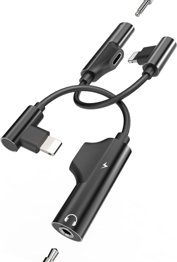 MFI Certified iPhone Adapter Lightning to 3.5mm AUX Jack Audio Dongle 2-in-1 Splitter (2 Pack) for iPhone 7-13 Pro Max.