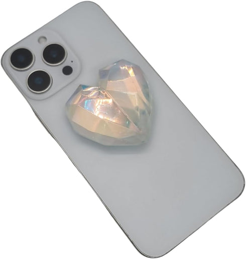 Generic Crystal Heart Phone Grip Stand (Adhesive), Iridescent Prism Expanding Phone Holder & Kickstand, Faceted Clear