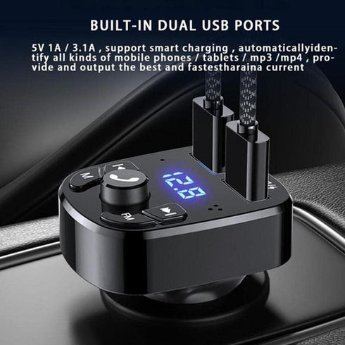 FM Bluetooth Transmitter for Car - Wireless Bluetooth Audio Adapter, Handsfree Calling, Dual USB Ports Quick Charger