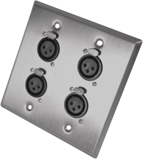 Seismic Audio Stainless Steel Wall Plate - 2 Gang with 4 XLR Female Connectors