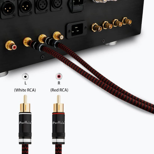 Preffair 2Pcs/1 Pair RCA Cables OFC Copper Shielded Gold Plated RCA Male to Male Connectors (4.9FT/1.5M)