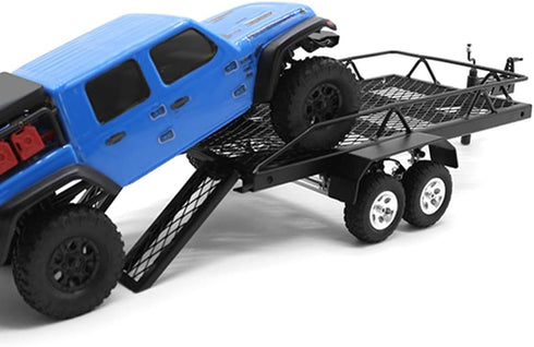 1/24 TRX4M SCX24 FCX24 1/18 1/24 GLOBACT RC Trailer with Hook Hitch Metal Flatbed Trailer for Axial FMS RC Crawler