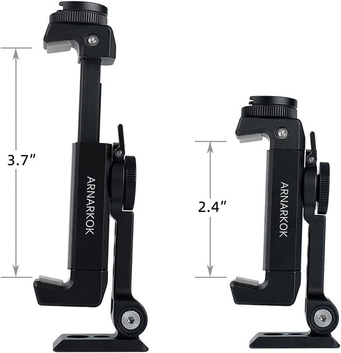 Metal Phone Tripod Mount with Rotatable Cold Shoe for Microphone, Compatible with iPhone Tripod Adapter