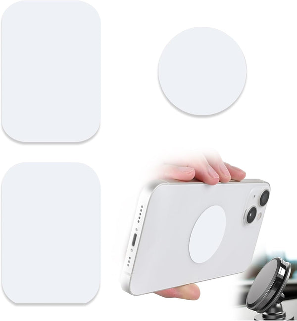 Phone Magnets for Back of Phone, Universal Metal Plates, 2 Rectangular & 2 Round with Adhesive, Car Phone Magnets White
