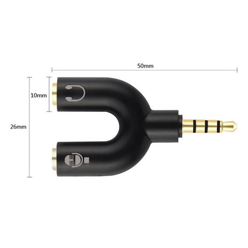 3.5mm Stereo Splitter Y Adapter - Audio to Mic Headset Jack Plug, Black