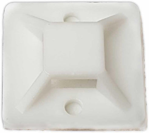 Premium Grade Strength Cable Tie Mounts (25mm x 25mm) Self ADHESIVE Clips Wire Tie Base - 100 Clear/White