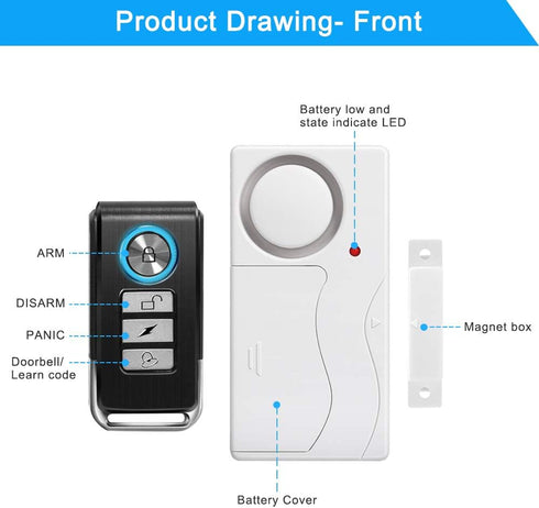 WSDCAM Wireless Door Alarm with Remote, 2 Pack, 105 dB Loud Pool Door Alarm for Kids Safety Home Security