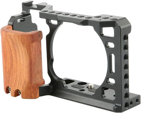 NICRYRIG Cage Kit for Sony A6400 A6500 Mirrorless Camera with Wooden Handle Grip