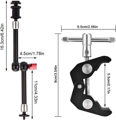 UTEBIT 11 inch Magic Arm, Articulating Friction Camera Mount with Super Crab Clamp for DSLR Camera Rig, Flash Light,