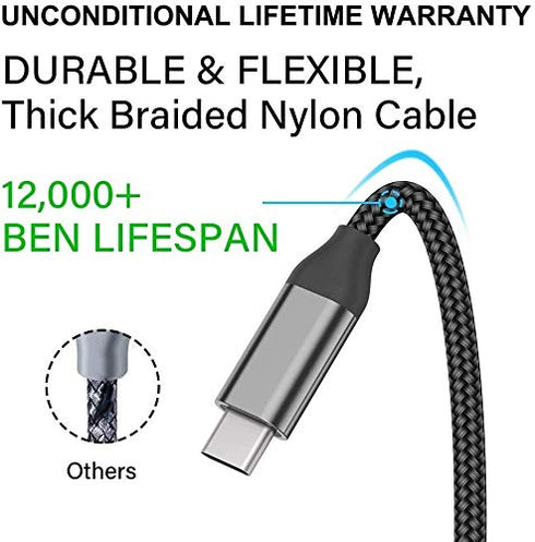 10FT USB C Cable for iPhone 15, iPad Pro, Fast Charging Nylon Cord for Samsung Galaxy S24, Note 20, Google Pixel & More.