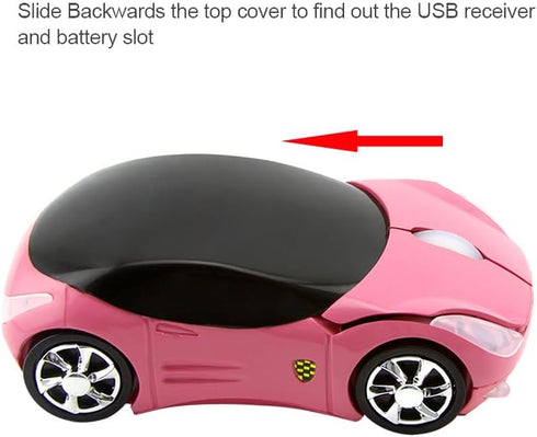 2.4G Wireless Optical Mouse, 3D Car Shape with USB Receiver for PC Laptop (F-car, pink)