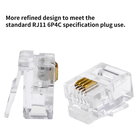 RJ11 6P4C Connectors, 50 Pieces Pack, Telephone Line Cable Wire Male Plug, AV00204