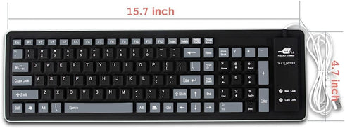 sungwoo Foldable Silicone Keyboard, USB Wired Waterproof Rollup for PC, Notebook, Laptop (Black+Grey)