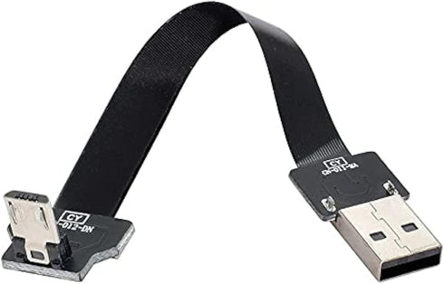 Cablecc Down Angled USB 2.0 Type-A Male to Micro USB 5Pin Male Data Flat Slim FPC Cable for FPV & Disk (200cm)