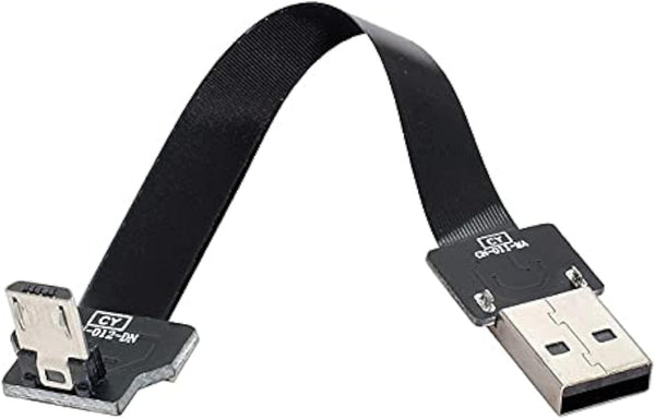 Cablecc Down Angled USB 2.0 Type-A Male to Micro USB 5Pin Male Data Flat Slim FPC Cable for FPV & Disk (200cm)