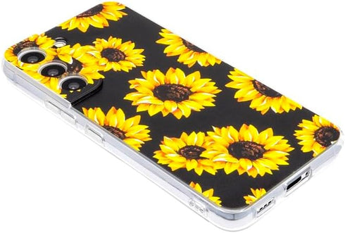 Phone Case Compatible with Galaxy S22 Case,Black Sunflower Pattern Cute Floral Case Soft TPU Back Cover for Samsung Galaxy S22 6.1 Inch