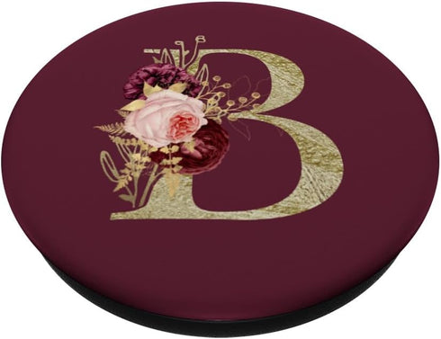 Maroon Floral Initial Letter B Monogram Flowers, PopSockets Standard PopGrip