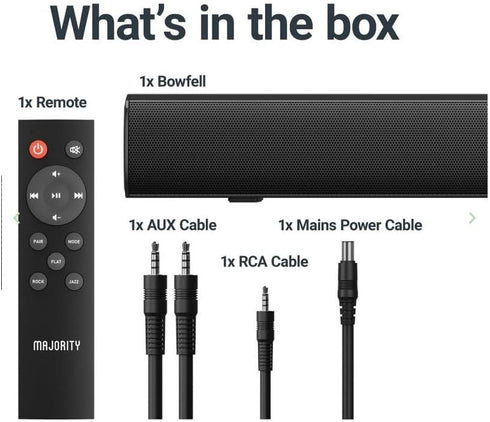 Majority Sound Bar for Smart TV, 50 Watts, 2.0 Bluetooth, 15 Inch Home Audio Sound Bar, Bowfell Black