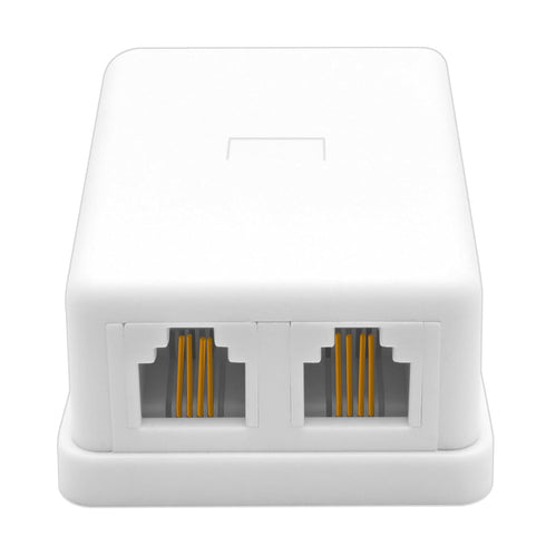Phone Jack Surface Mount Dual Port - 2 Phone Line Telephone Jack Box with 8 Screw Terminals to 2 RJ11 (White)