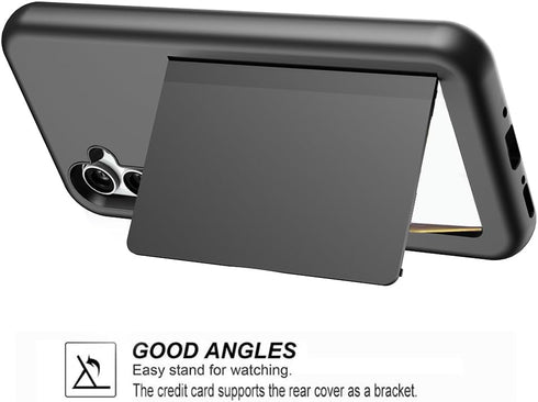Asuwish Phone Case for Samsung Galaxy A54 5G with Tempered Glass Screen Protector Cover and Cell Accessories Card Holder Slot Kickstand Protective Hybrid A 54 54A SM A546U 2023 G5 Women Men Black