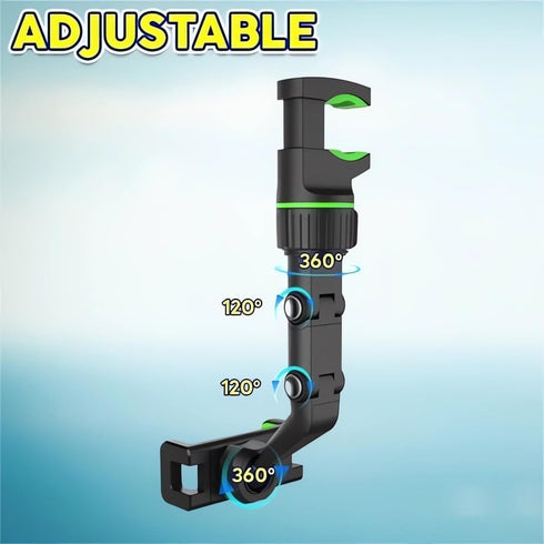 2024 New Multifunctional Rearview Mirror Phone Holder, 360° Rotatable Cradle for Cell Phone and GPS, Adjustable (Green)
