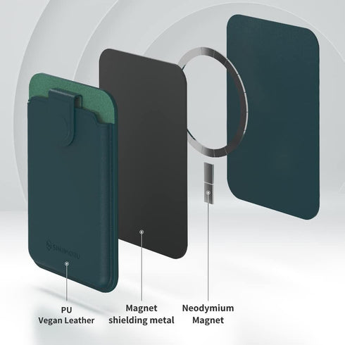 Sinjimoru Pull & Eject Magnetic Wallet for iPhone, Vegan Leather Magnetic Card Holder Compatible with MagSafe - Brown