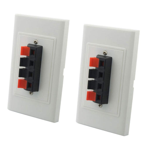 Speaker Wall Plates with Terminal Block for Stereo Home Theater (2 Pack, 4 Terminal)