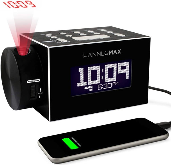 HANNLOMAX HX-108CR PLL FM Radio, Bluetooth Streaming, Time Projection, White Jumbo LCD Display, USB Port for 1A