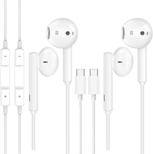 MFI Certified 2 Pack Wired Earbuds with USB C, Microphone, Volume Control, Noise Isolating for iPhone 15 & Samsung S23