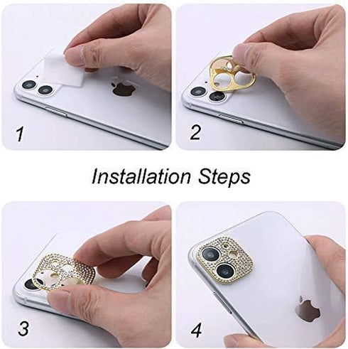 2 Pack Gold Camera Lens Cover Compatible with iPhone 12 Pro Max, 3D Glitter Bling Diamond Sticker Protector