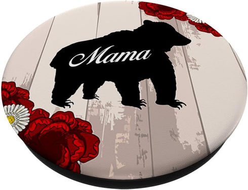 Mama Bear Silhouette Flower Vintage Animal Mom PopSockets Swappable PopGrip