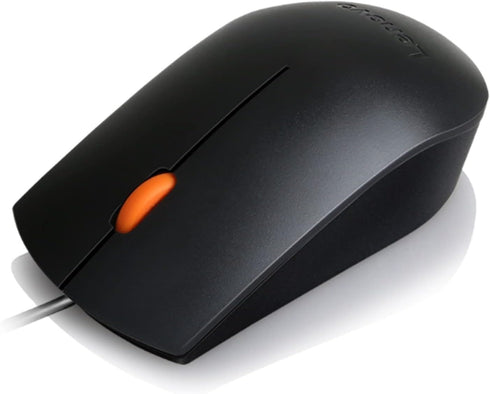 Lenovo 300 1600 3-Button USB Wired Computer Mouse - Full Size Optical Ambidextrous Mouse with DPI, Reliable USB-A Wired