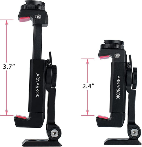 Metal Phone Tripod Mount with Rotatable Cold Shoe for Microphone, Compatible with iPhone Tripod Adapter