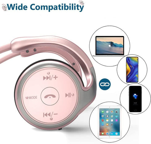 Lightweight Behind The Head Headphones, Foldable Bluetooth Sports Headset with Microphone, TF Card Slot & Carrying Case