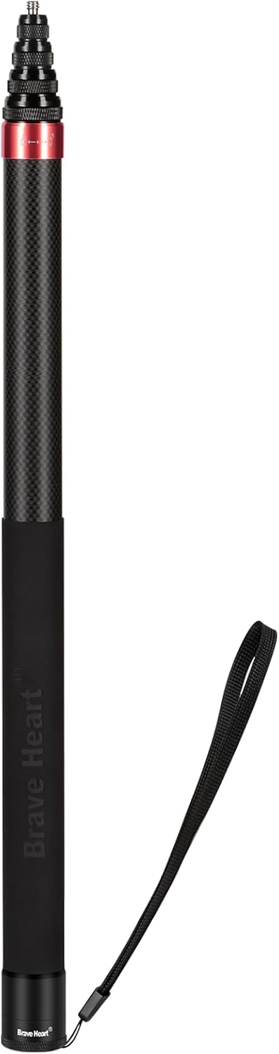 brave heart 118"/3m, 9.8ft Extended Super Long Invisible Carbon Fiber Selfie Stick for Insta360