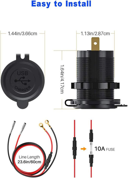 Quick Charge 3.0 Dual USB Car Charger Socket with Touch Switch 12V/24V 36W for Marine, Boat, Motorcycle, Truck, Golf