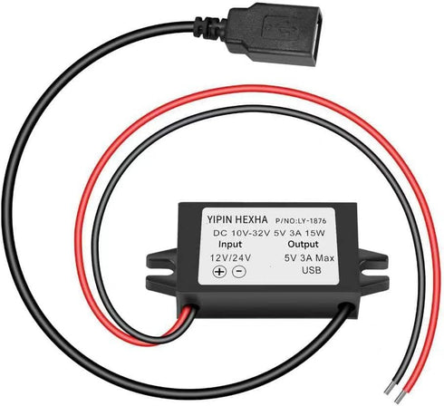 YIPIN HEXHA DC12V/24V to 5V 3A 15W USB Converter Buck Module Power Adapter DC