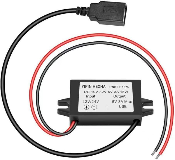 YIPIN HEXHA DC12V/24V to 5V 3A 15W USB Converter Buck Module Power Adapter DC