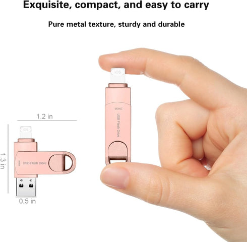 DEZOBYTE USB3.0 256GB 2in1 MS02 Flash Drive Phone Photo Stick for i Phone Android USB C and Computer Pink