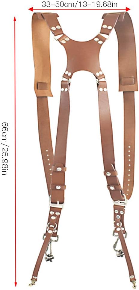 Pissente Leather Camera Strap, Brown Adjustable Dual Leather Rivet Shoulder Strap for Camera with Tripod Bracket